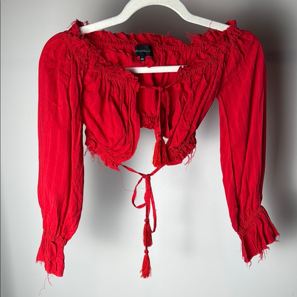 MAJORELLE Red Cropped Tie Front Top (S)